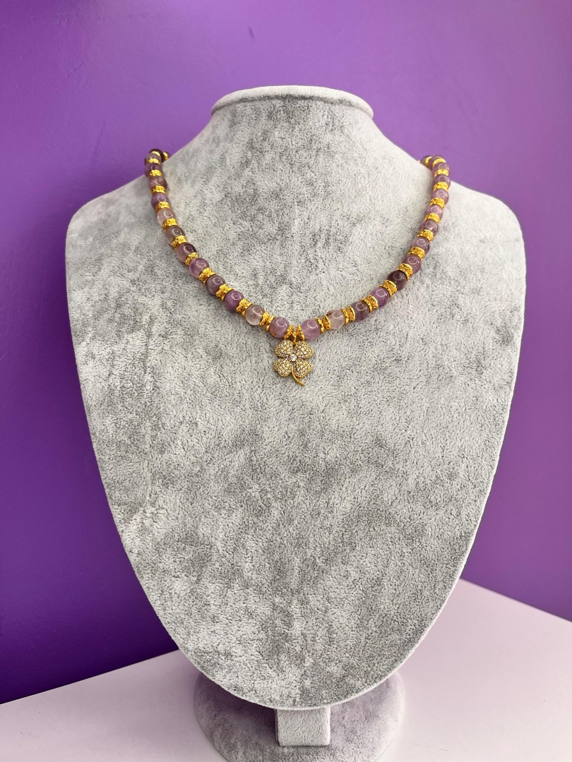 Lavander Taşı Yonca Charmlı Şans Kolyesi - 7